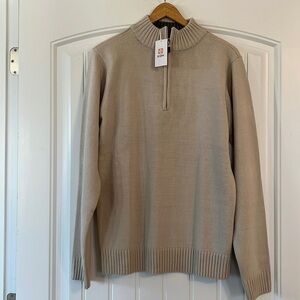 H2H 1/4 Zip Pullover Sweater Long Sleeve Knitted beige Fabric Large